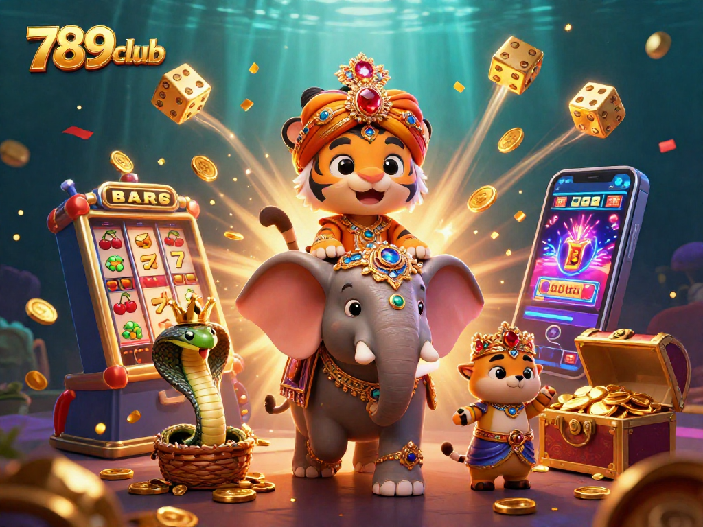 Play at 789club with a cartoon illustrated scene featuring a vibrant casino atmosphere and engaging characters.