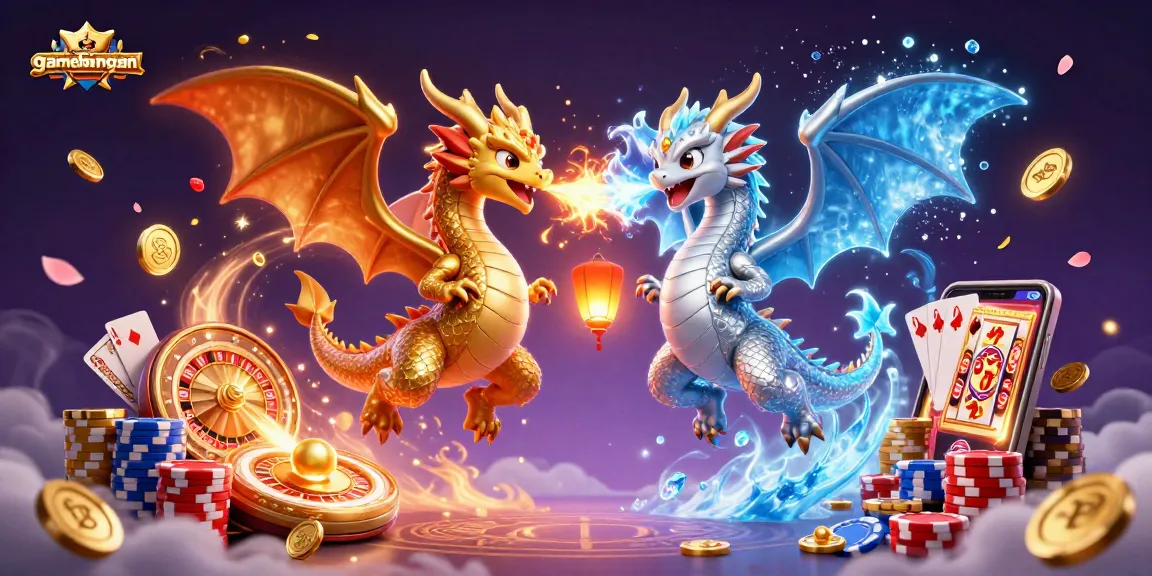 Engage with gamebaidangian through thrilling 3D illustration of dragons and casino elements.
