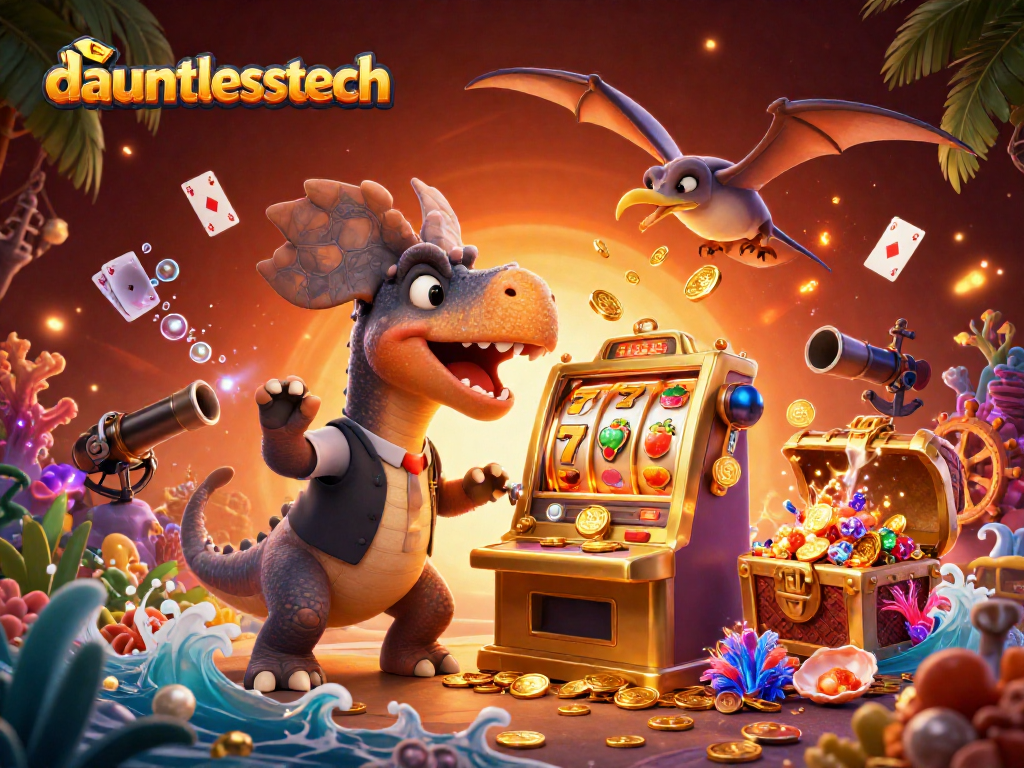 Experience big wins at dauntlesstech as a pachycephalosaurus hits a jackpot slot machine!