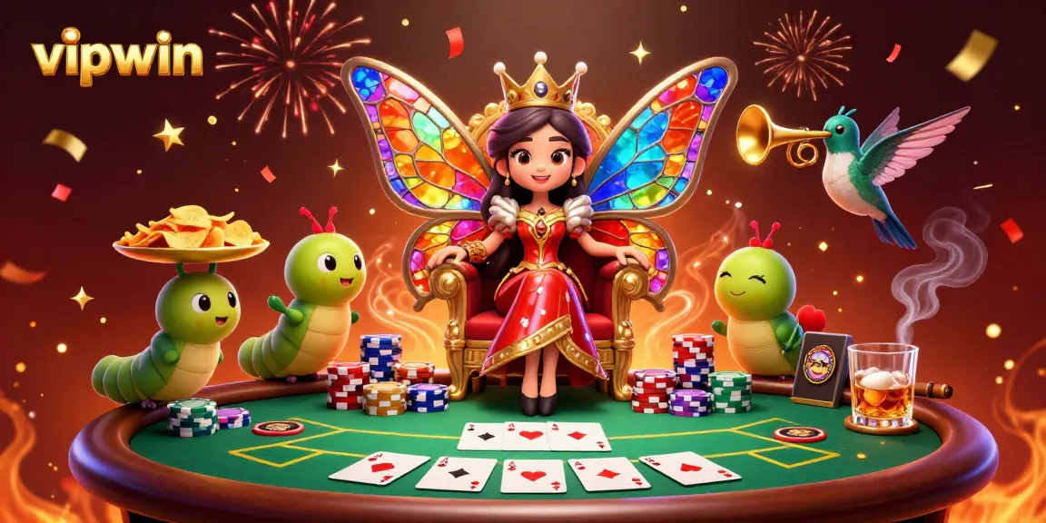 Experience the vibrant world of vipwin with dynamic casino elements in an enchanting scene.