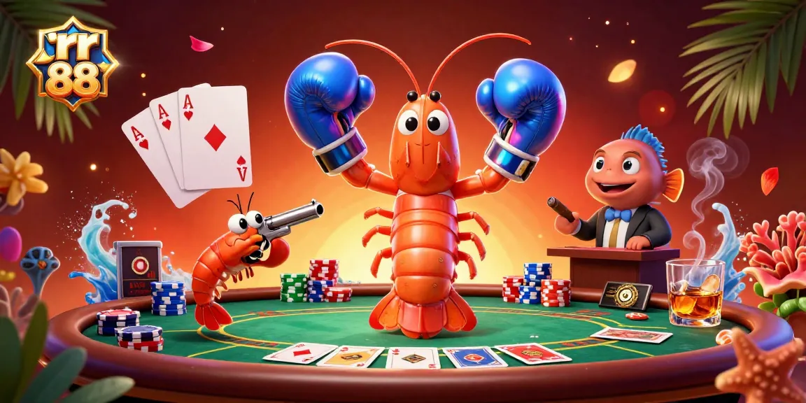 Experience thrilling poker action with rr 88 as colorful shrimp characters at a vibrant casino.