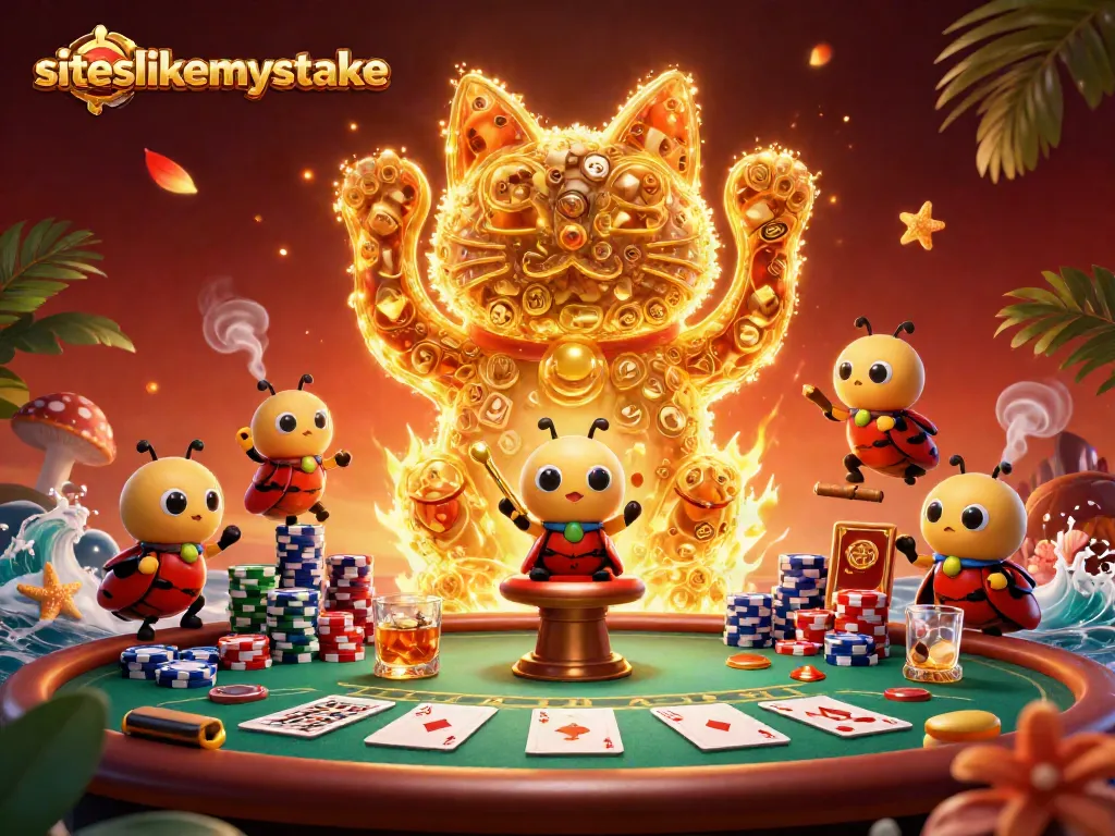 Players explore vibrant gaming options at siteslikemystake with a lively lucky cat illustration.