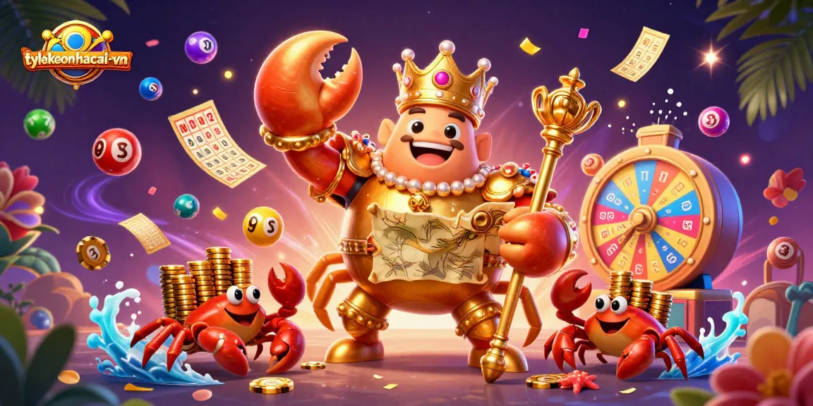 Engage with tylekeonhacai-vn’s vibrant lottery scene featuring a golden crab emperor and dynamic gaming elements.