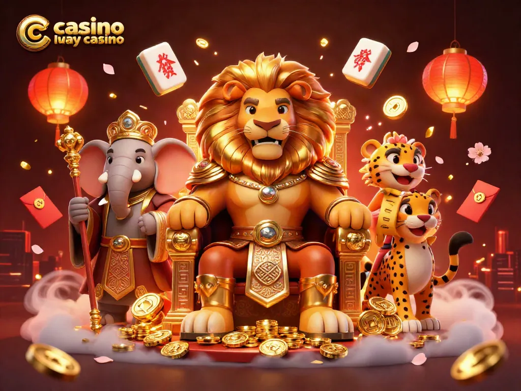 Experience excitement at casino like yay casino with a vibrant 3D scene featuring majestic characters and thematic elements