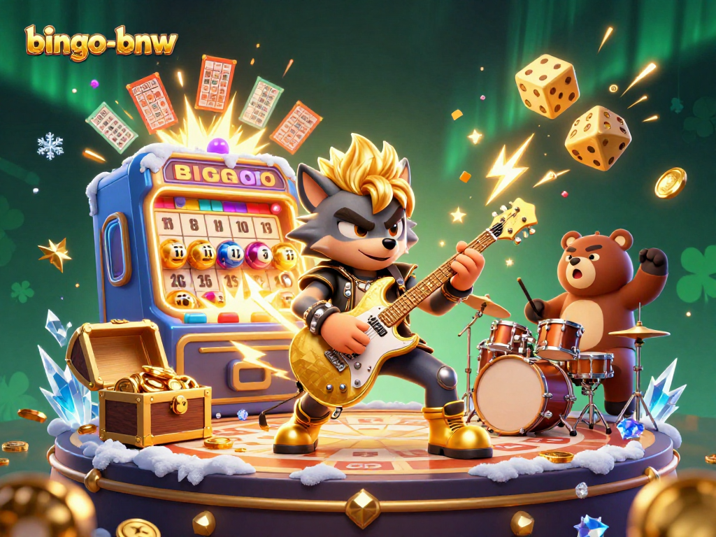 Play bingo-bnw to win jackpots in an energetic casino scene with vibrant characters.