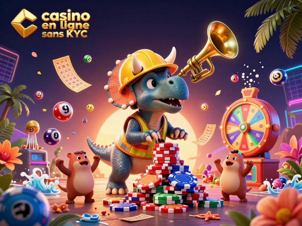 Jouez aux jeux passionnants dans un casino en ligne sans KYC avec des personnages animés et des éléments festifs.