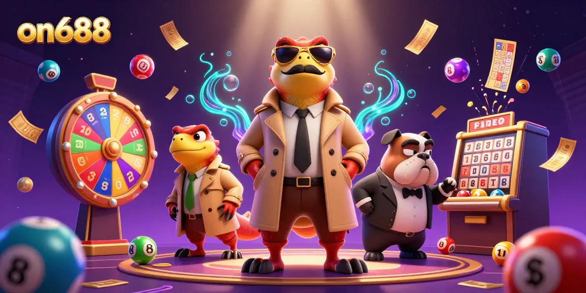 Explore on688's vibrant gaming scene with imaginative raptors entering a VIP lounge, surrounded by lottery excitement.