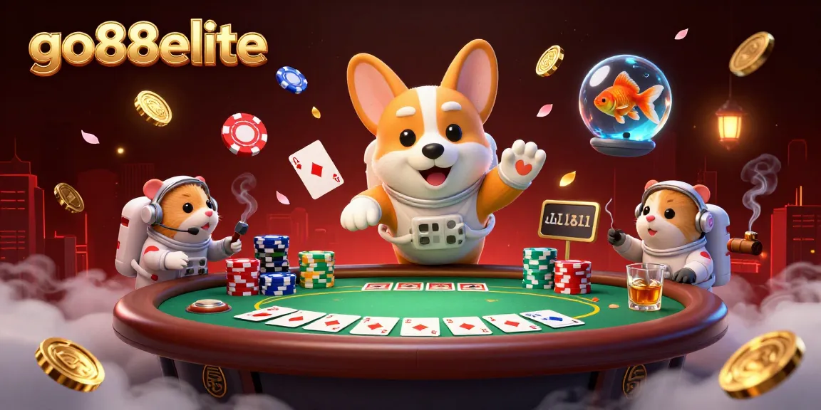 Engage in winning strategies with go88elite, a vibrant cartoon casino scene.