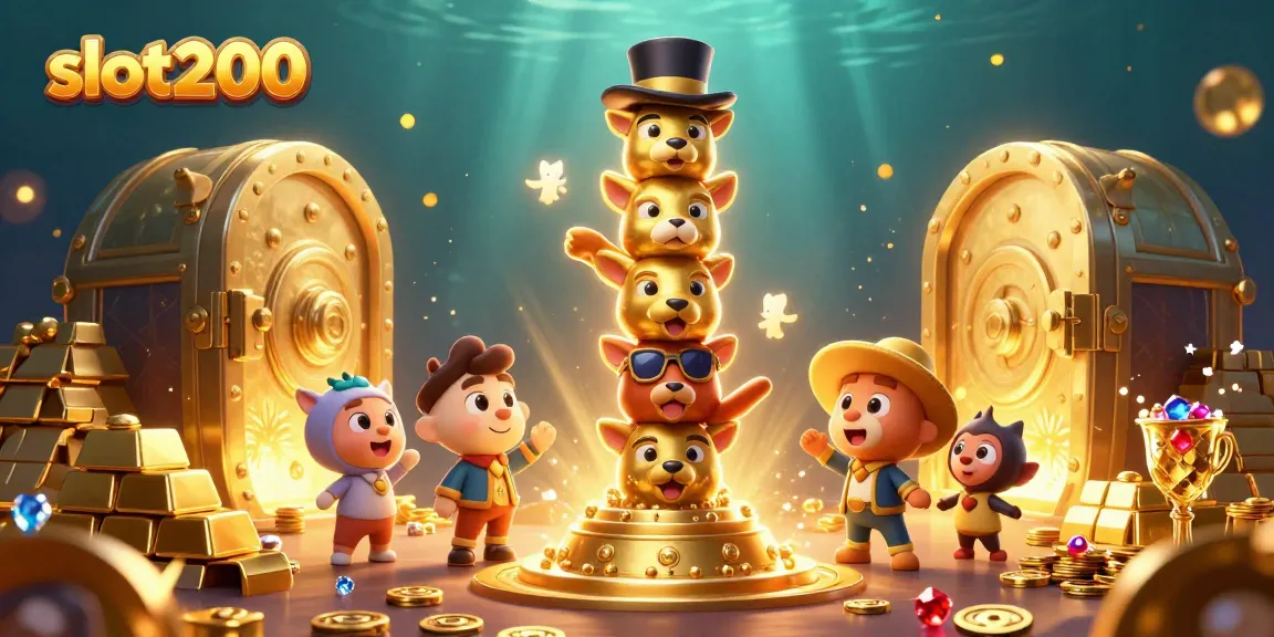 Menangkan permainan di slot200 dengan ilustrasi totem emas dan harta karun kasino.