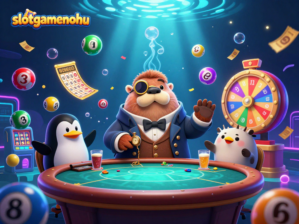 Engage in exciting slot games at slotgamenohu, featuring lively underwater casino characters.