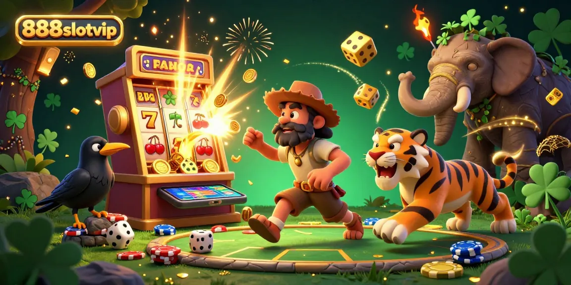 Engage with the thrilling world of 888slotvip as a lively caveman and sabertooth tiger run a dynamic prehistoric casino filled with game elements.