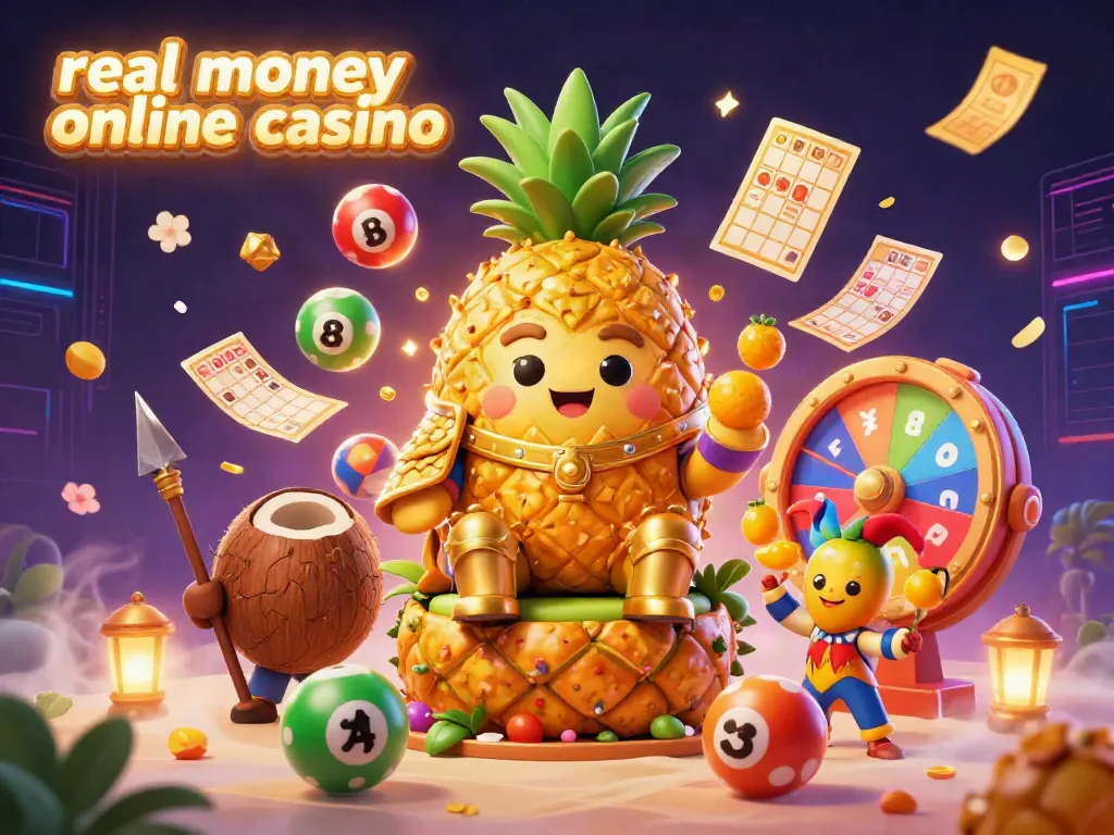 Experience the excitement of a real money online casino with vibrant graphics and dynamic game elements in this engaging 3D scene.