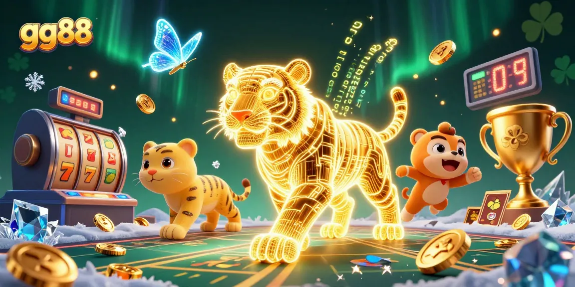 Experience the excitement of gg88 at a vibrant digital casino with a neon tiger and dynamic jackpots.