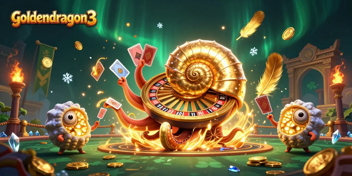 Spin to win on goldendragon3 with a vibrant 3D gaming scene showcasing a giant nautilus and shimmering treasures.
