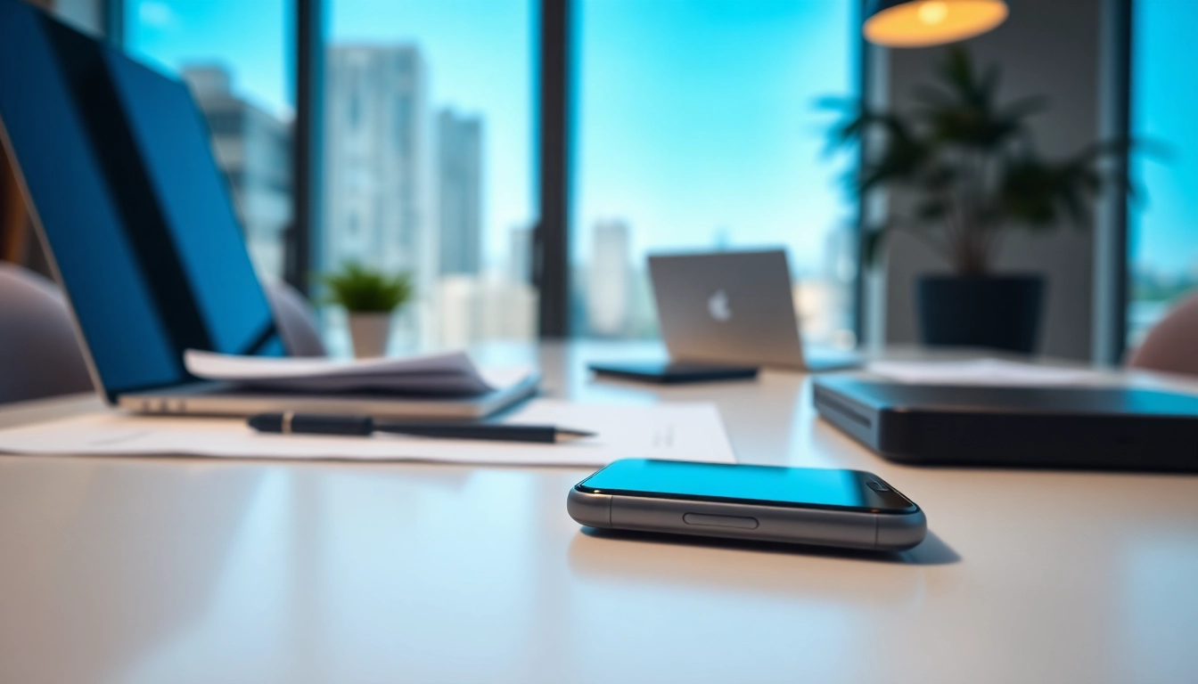 Showcase of business mobile devices highlighting features and usage in a professional setting.