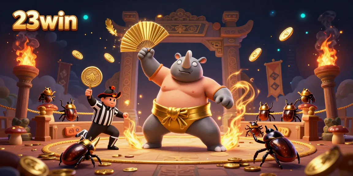 Experience the excitement of 23win with a vibrant 3D casino scene featuring unique characters and dynamic elements.