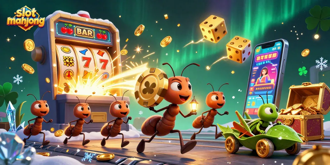 Engage with slot mahjong as animated ants navigate a thrilling heist through a casino tunnel.
