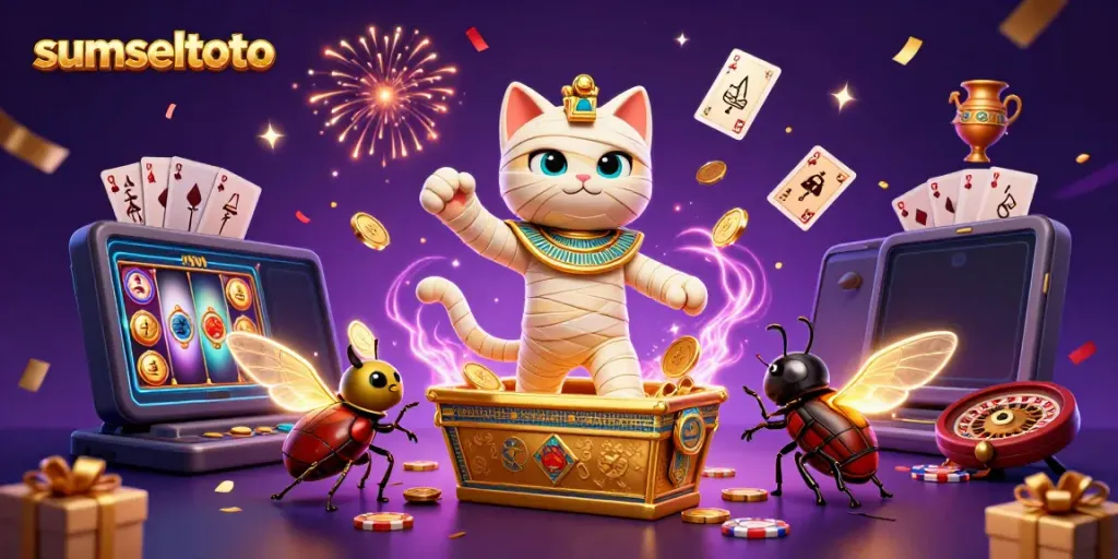 Play slots and win big with sumseltoto in a vibrant casino scene featuring magical elements.