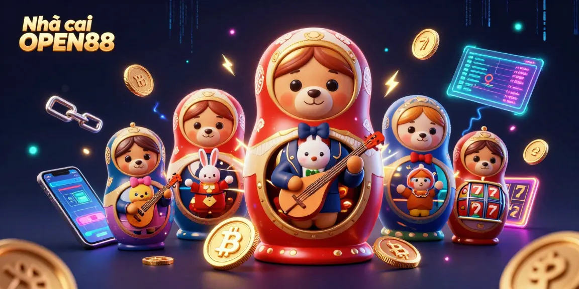 Engage with Nhà cái OPEN88 through a vibrant 3D casino scene featuring interactive characters and thrilling gaming elements.
