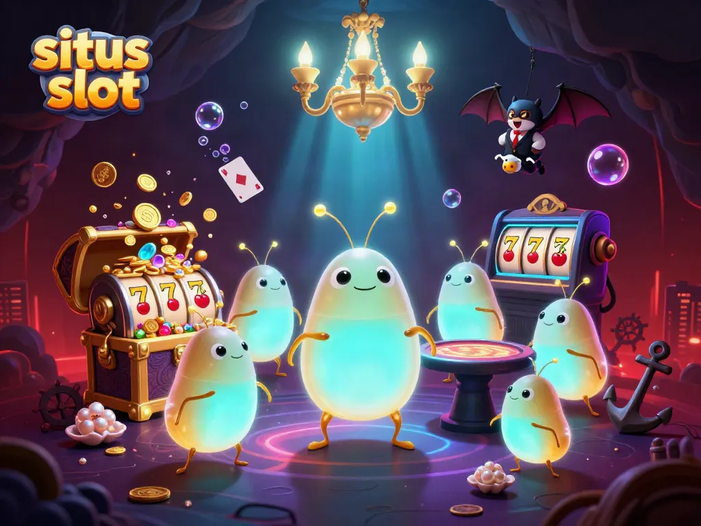 Terangi pengalaman Anda di situs slot dengan cahaya bioluminescent dan simbol mesin slot yang menarik.