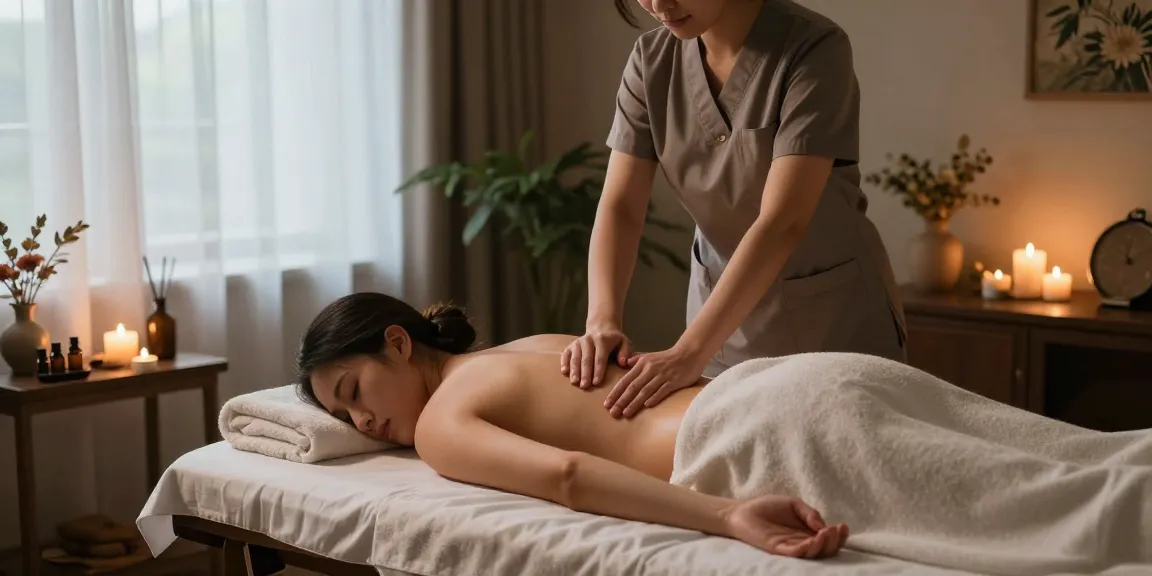 마사지 치료를 받는 고객과 편안한 스파 환경을 담은 이미지