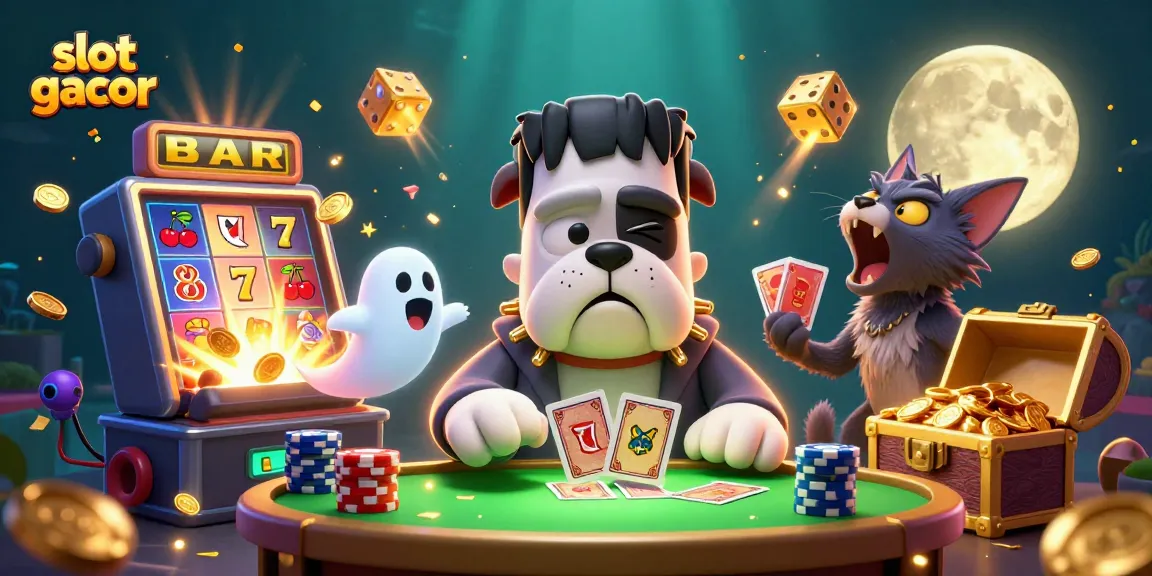 Experience the thrill of slot gacor with a unique, animated casino scene featuring engaging characters and vibrant game elements.