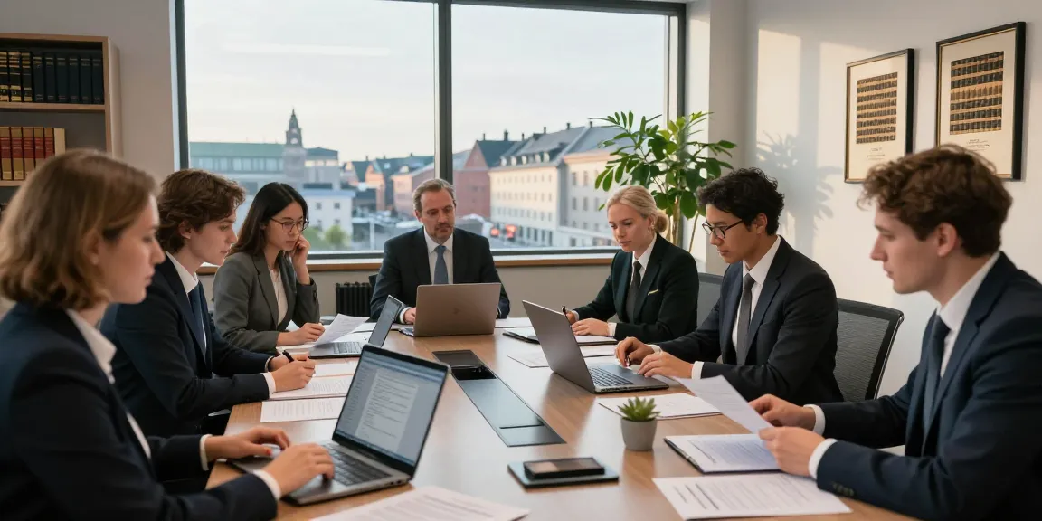 Collaborative legal team at Lead Roedl discussing strategies in a modern office.