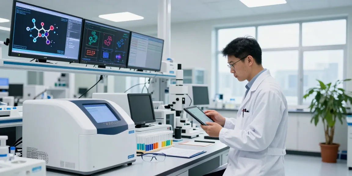 Innovative healthcare researcher analyzing data on Miravi GLP in a modern lab setting.