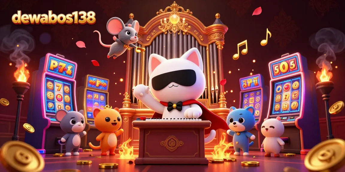 Experience the excitement of dewabos138 with a vibrant casino scene featuring games and characters.