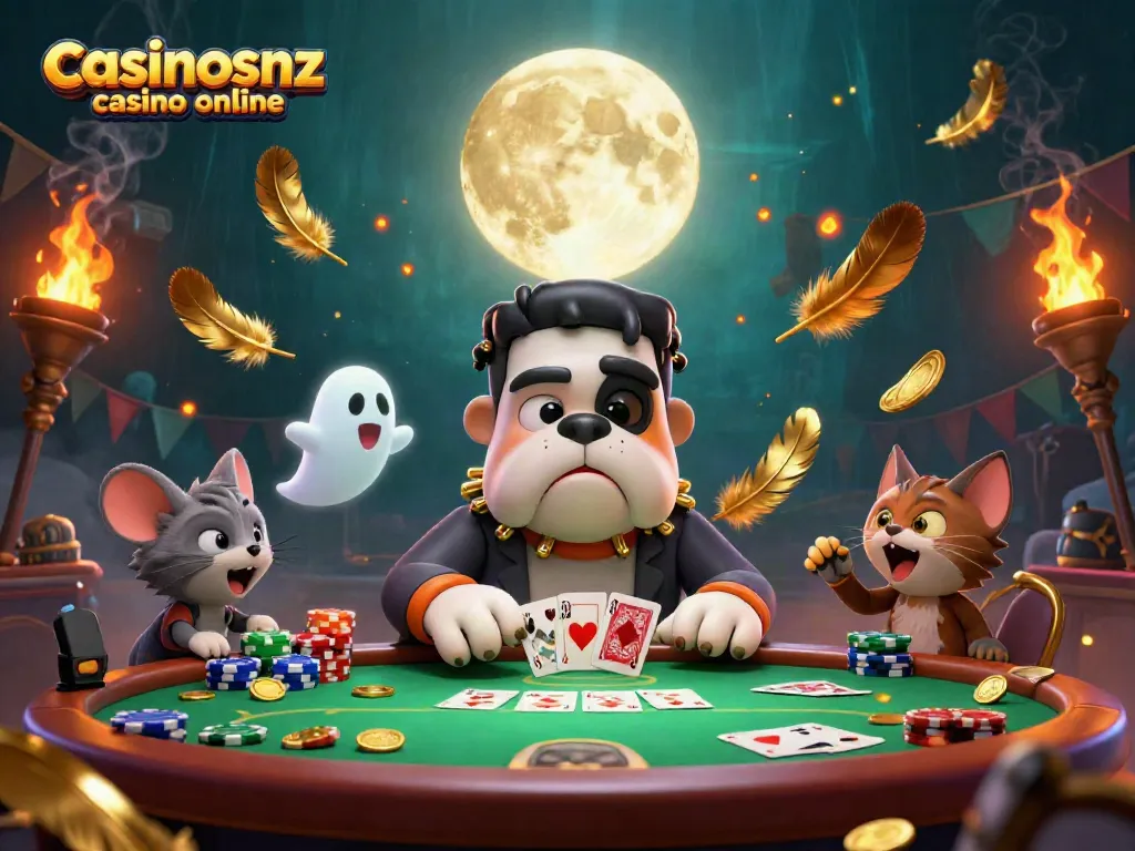 Experience exciting gameplay at casinosnz casino online with a lively 3D scene featuring a unique character lineup and vibrant gaming elements.