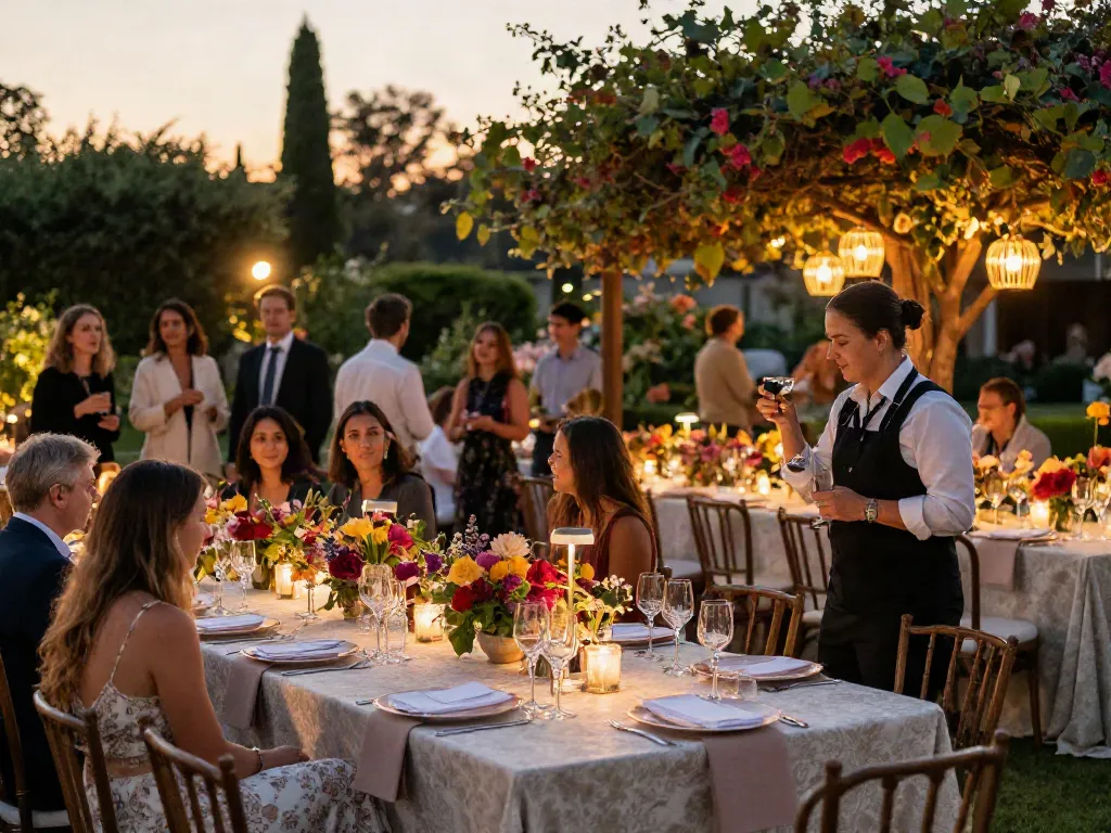 Event rentals featuring an elegant outdoor setup with luxurious tables and ambient lighting for memorable occasions