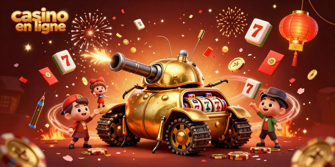 Profitez de l'expérience d'un casino en ligne avec un tank doré et des fêtes en papier.