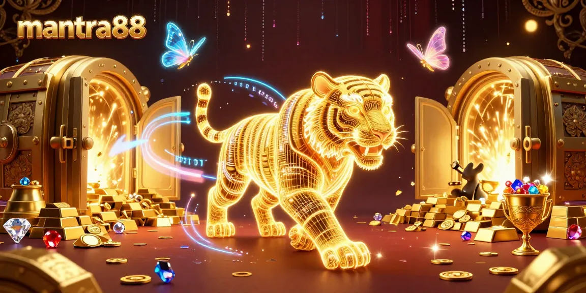 Experience thrilling wins at mantra88 with the golden tiger prowling a vibrant digital casino.