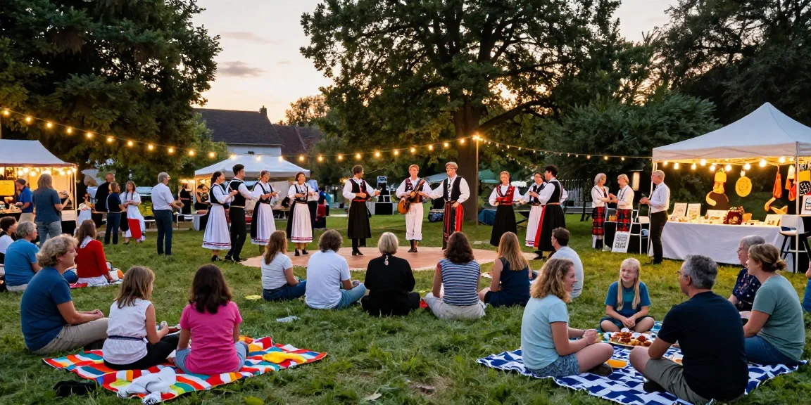 Attendees enjoying a vibrant cultural festival showcasing m98 elements of Breton tradition in a lively park setting.