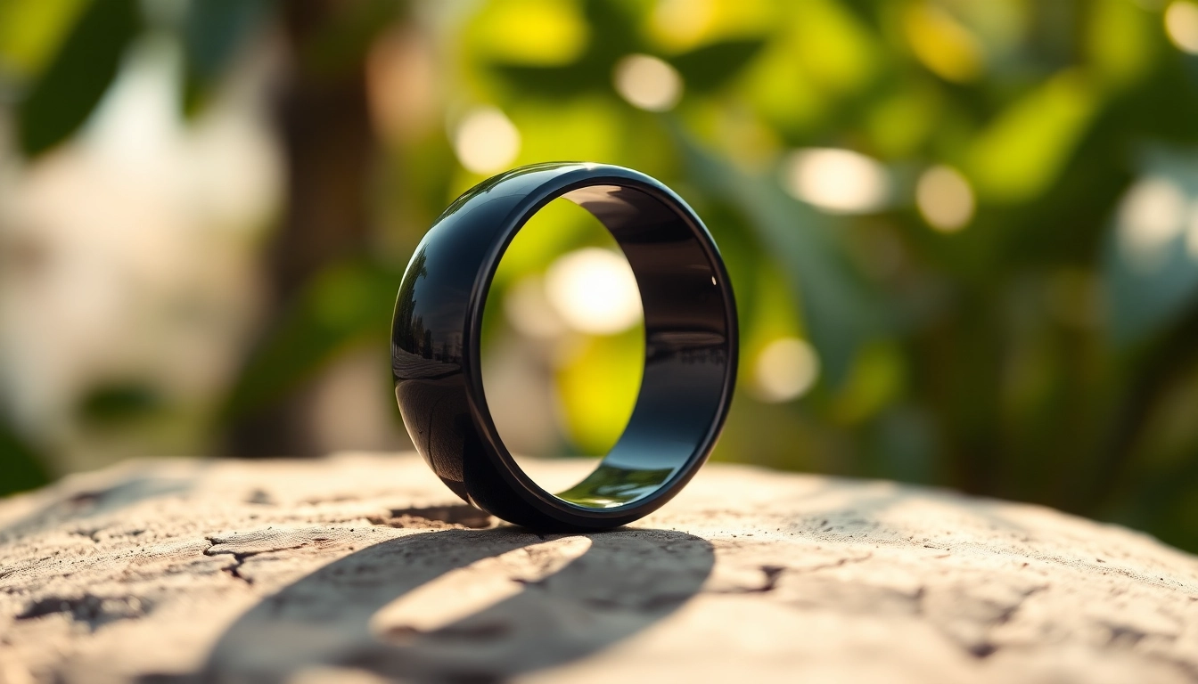Showcase of a stunning Black Zirconium Ring highlighting its polished surface and sleek design.