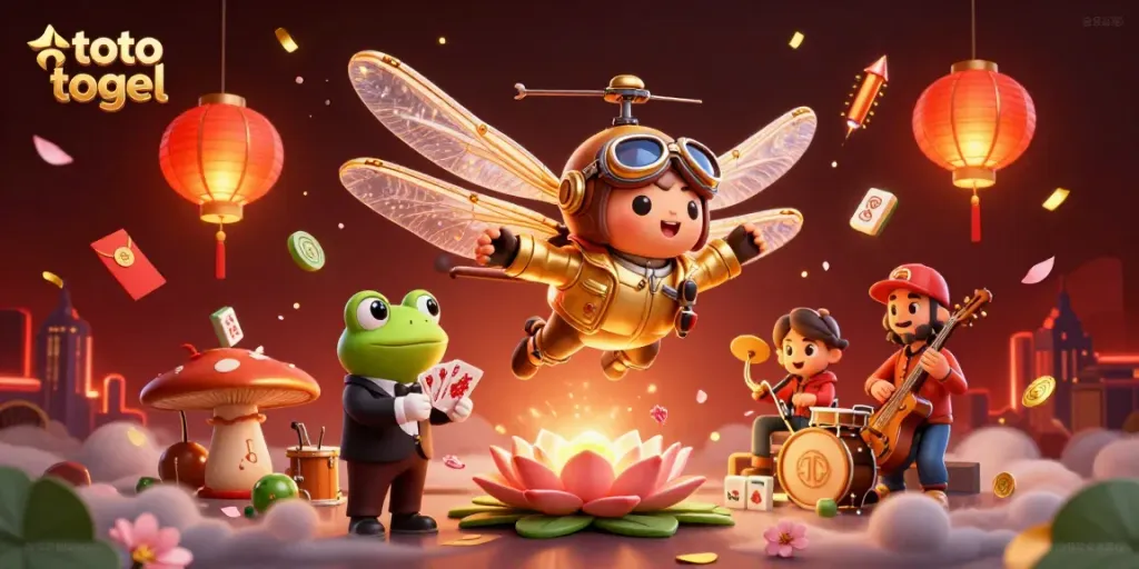 Join the excitement of toto togel in a vibrant scene with dynamic casino elements and lively characters.