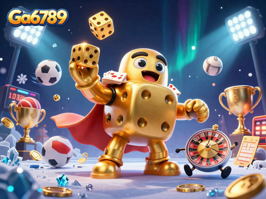 Engage in thrilling gaming with Ga6789, featuring a dynamic casino scene filled with golden elements.