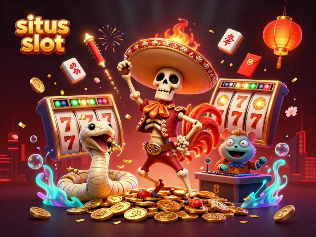 Gambaran situs slot yang menarik dengan karakter unik dan simbol keberuntungan.