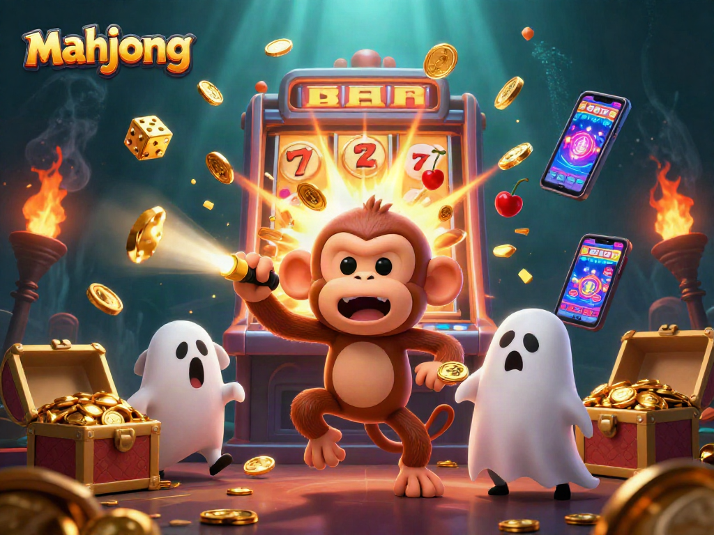 Juggling golden objects and coins, the poltergeist monkey embodies the excitement of mahjong.