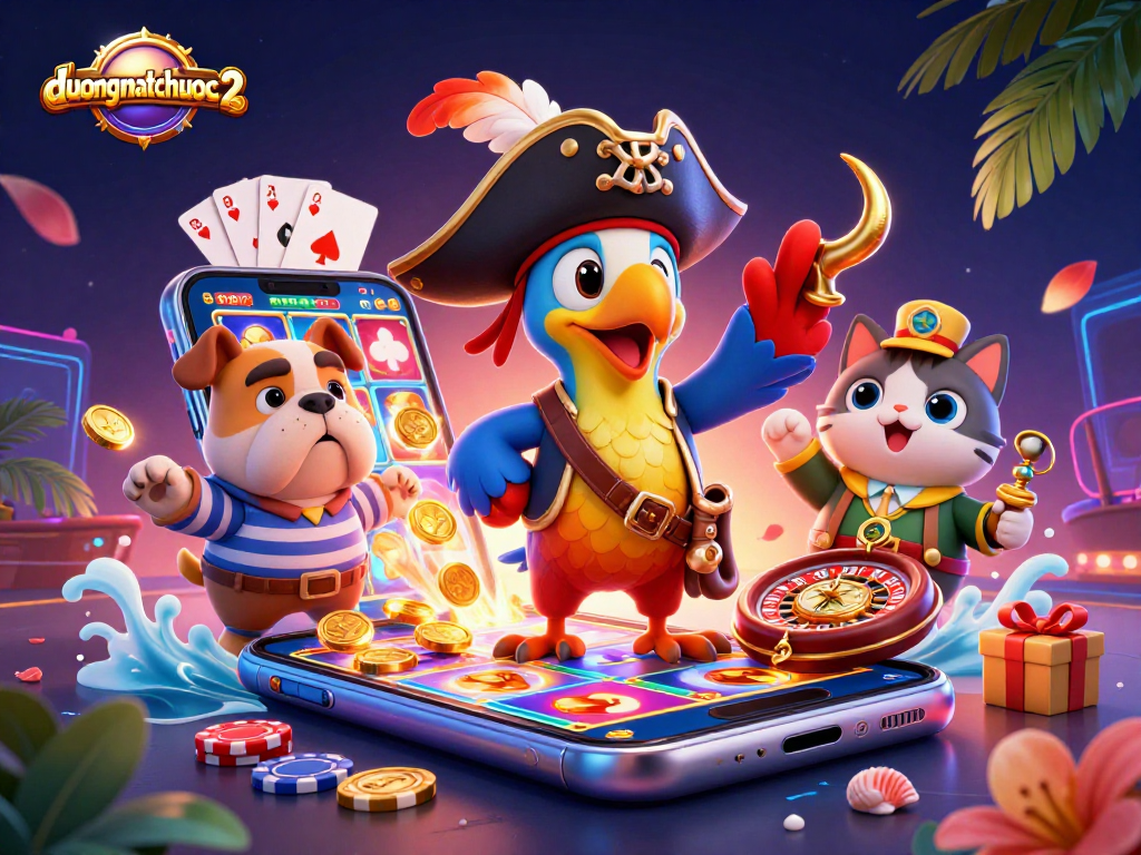Engage with duongmatchuoc2's captivating slot game scene featuring vibrant characters and dynamic elements.