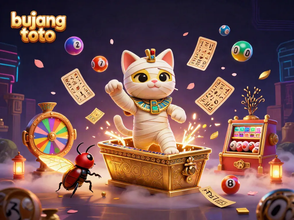 Experience bujang toto excitement with a mummy cat and dynamic gaming elements in a vibrant casino