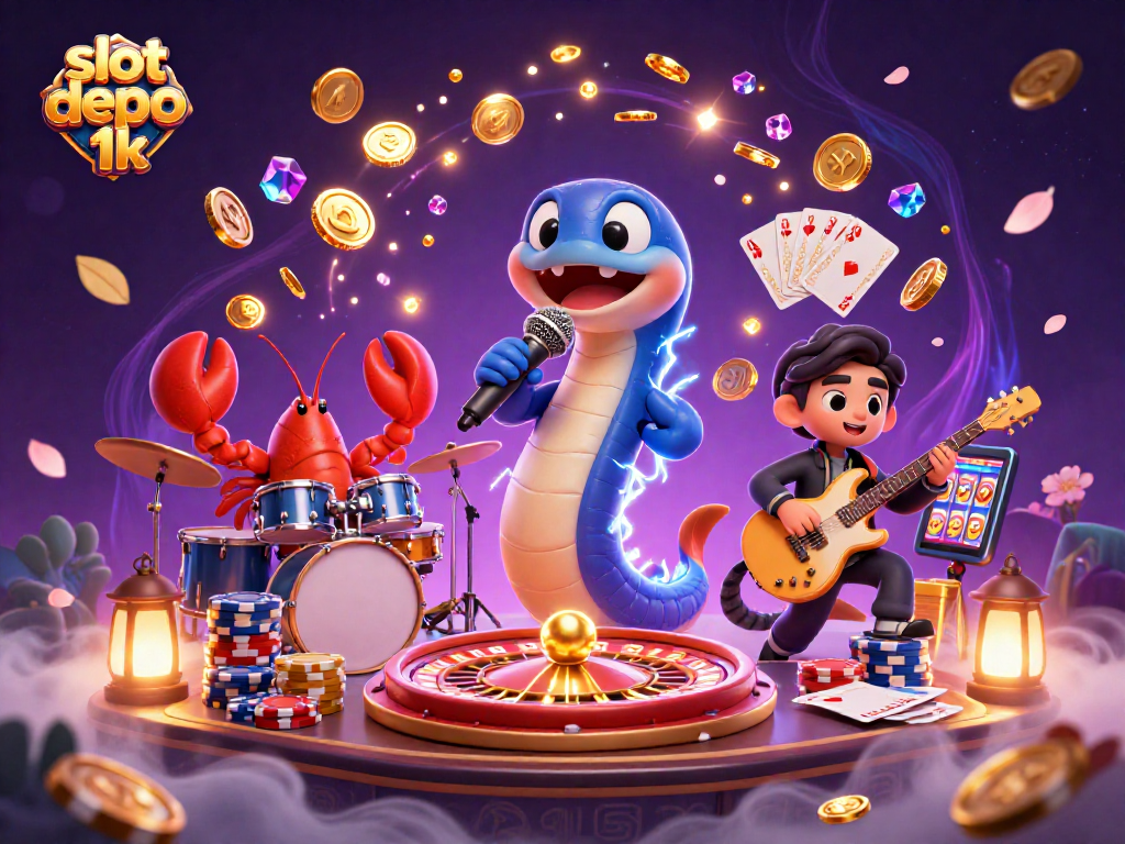 Experience excitement with slot depo 1k at an underwater casino featuring vibrant characters and sparkling coins.