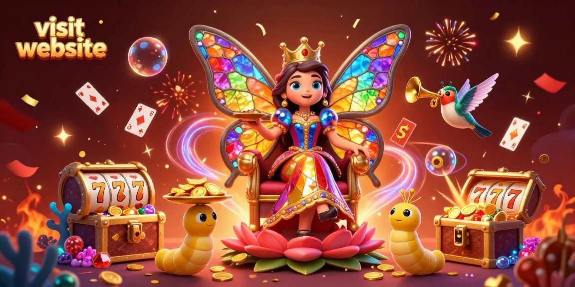 Visit website to enjoy a vibrant 3D casino experience with magical elements and joyful characters.