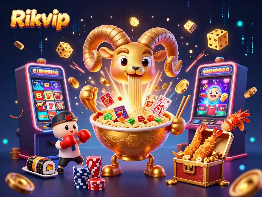 Experience exciting gambling at Rikvip with playful 3D characters amidst a vibrant casino atmosphere.