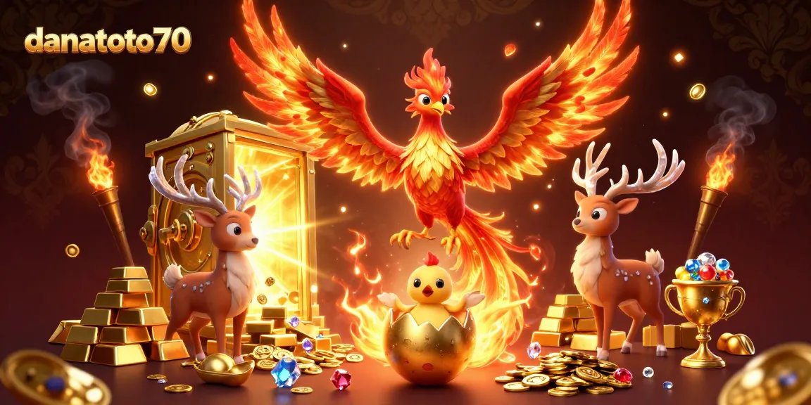Experience the thrill of winning with danatoto70's vibrant casino illustration featuring mythical creatures and wealth