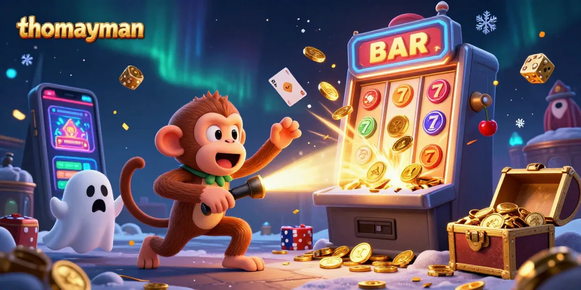 Experience thomayman as golden coins burst from a slot machine amidst playful spirits and treasure.