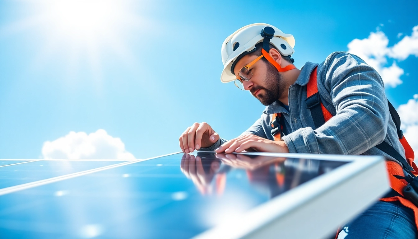 Technician executing emergency solar panel repair on a rooftop in bright conditions, demonstrating expertise.