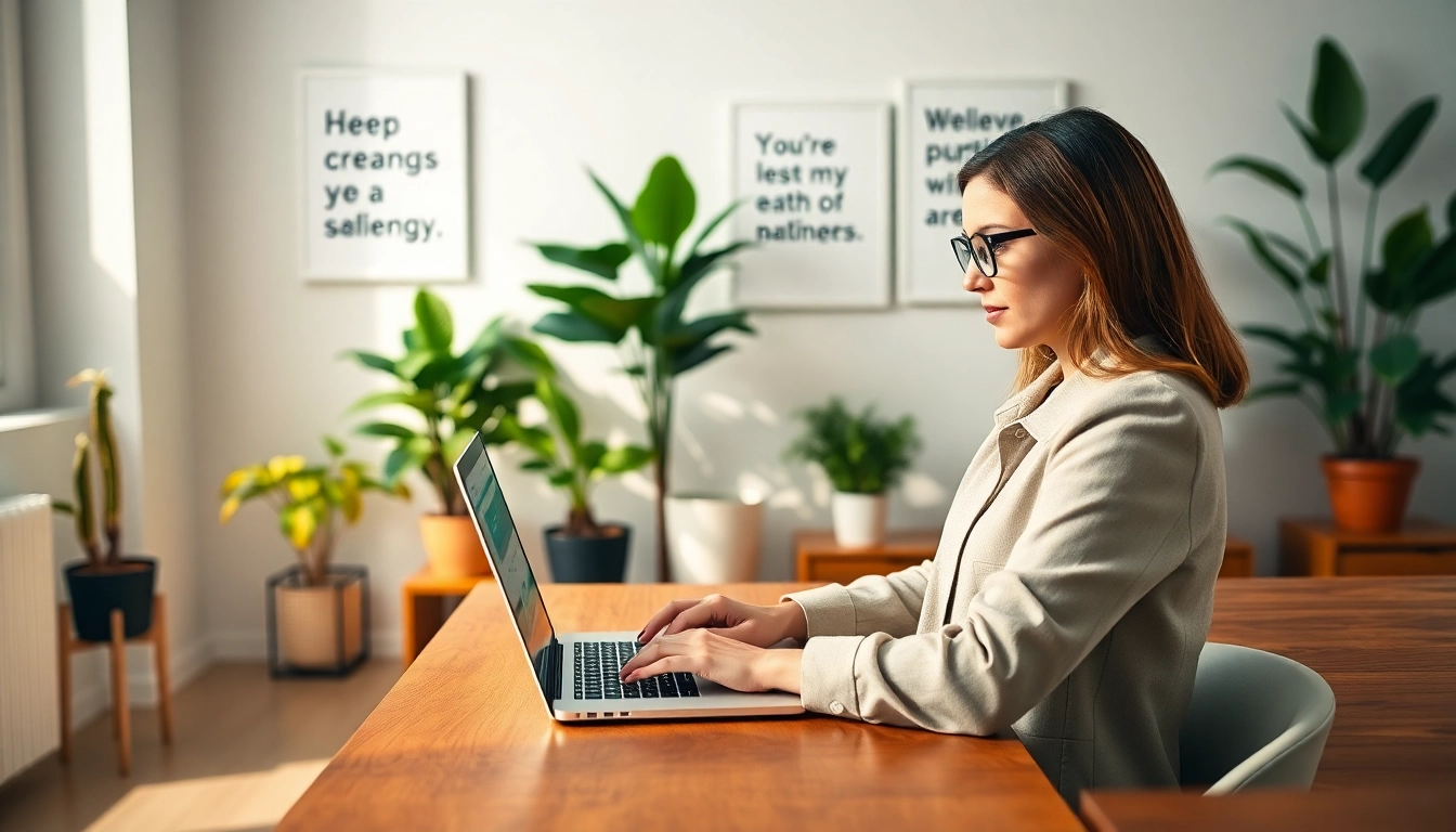 Organize Your Life With AI: A professional woman utilizing AI tools for task management in a modern office.