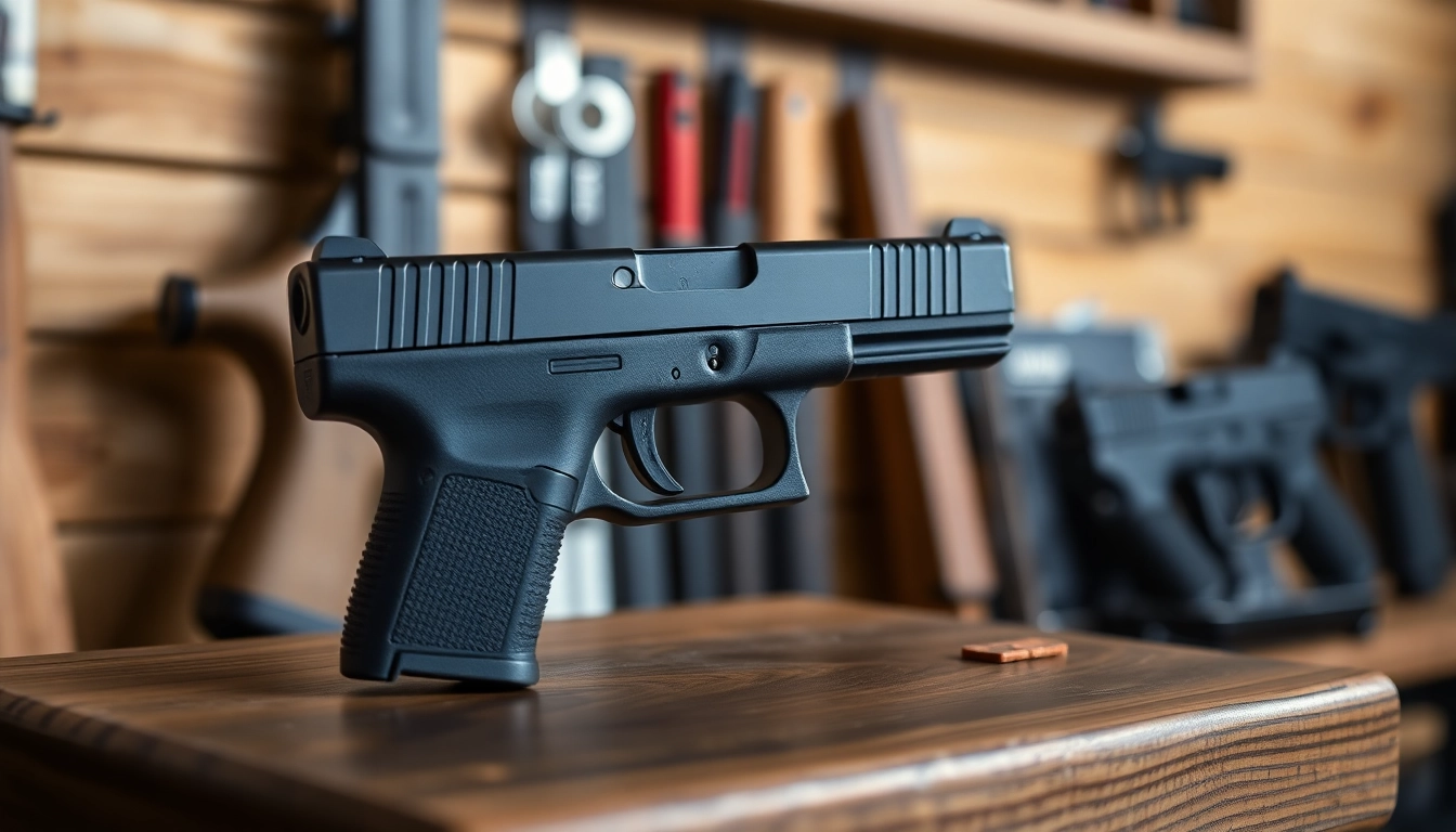 Showcasing a glock 17 slide oem on a wooden display, highlighting its quality and craftsmanship.