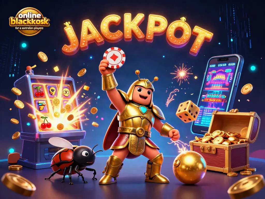 Experience exciting online blackjack for Australian players in a vibrant, 3D casino scene filled with action.